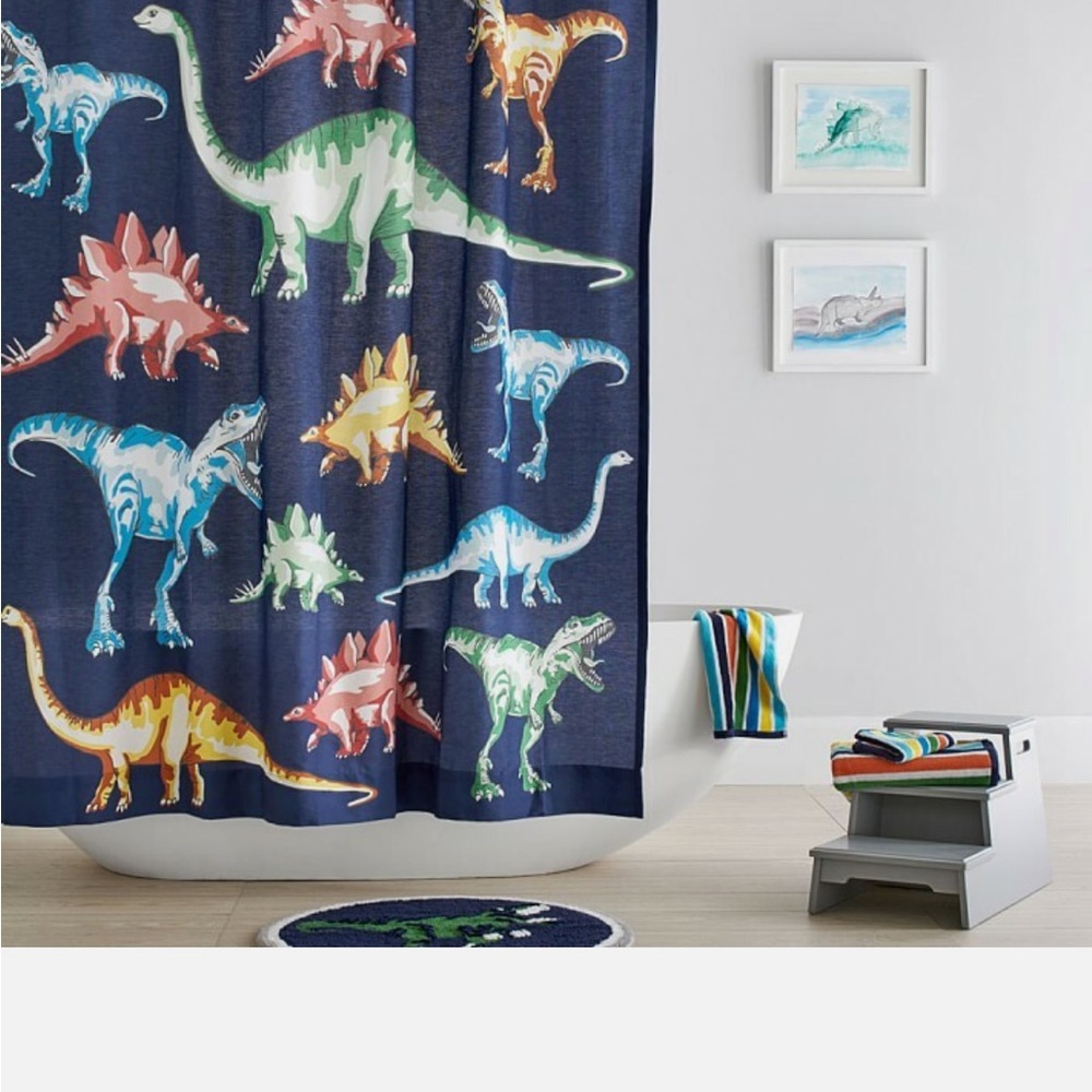 Pottery Barn Kids Dinosaur Print Shower Curtain NWT